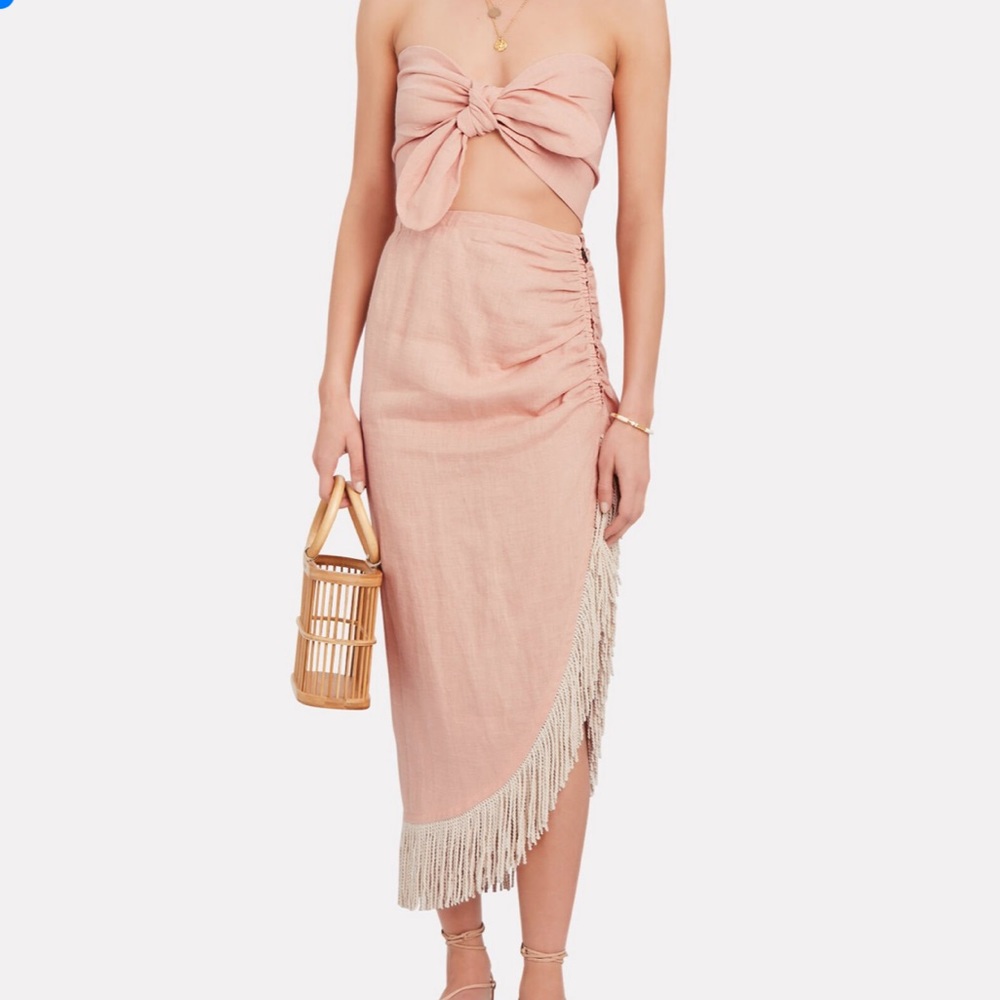 JUST BEE QUEEN Mallorca Draped Linen Skirt in peach color
